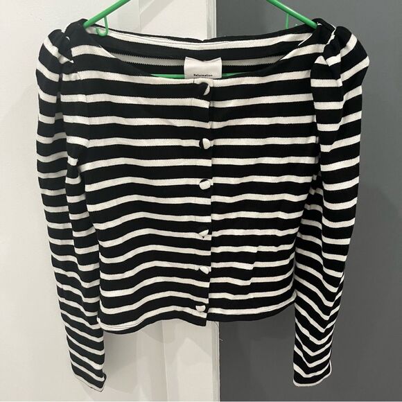 NEW Reformation Cardigan Sweater Black Striped Knit Top Lennox size M - Picture 2 of 7